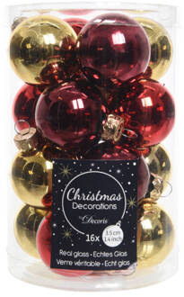 Decoris Kerstbal glas d3.5 cm rood/goud 16st kerst Geel