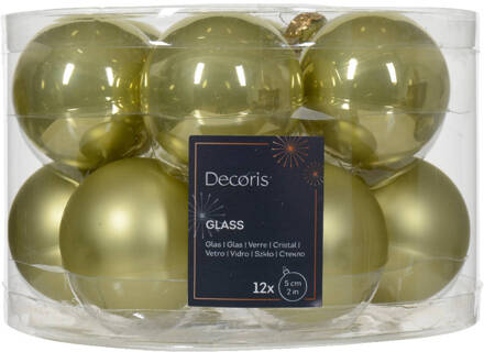 Decoris Kerstbal glas d5 cm pstch ass 12st kerst Groen