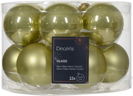 Decoris Kerstbal glas d5 cm pstch ass 12st kerst Groen