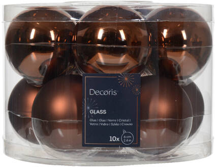 Decoris Kerstbal glas d6 cm esprss ass 10st kerst Bruin