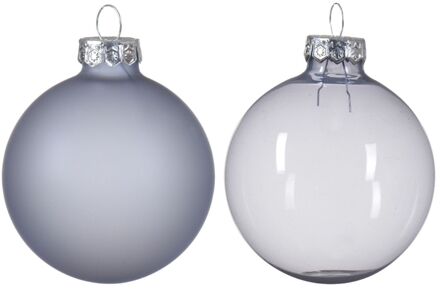 Decoris Kerstbal glas d6 cm mist blauw 6st kerst