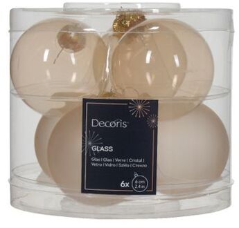 Decoris Kerstbal glas d6 cm parel 6st kerst Wit