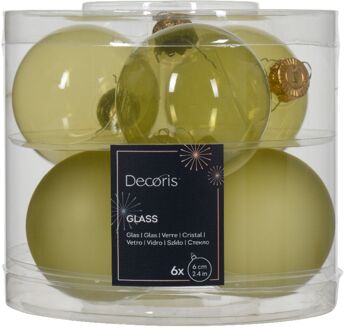 Decoris Kerstbal glas d6 cm pistache 6st kerst Groen