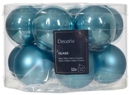 Decoris Kerstbal glas d6 cm sblw ass 10st kerst Blauw