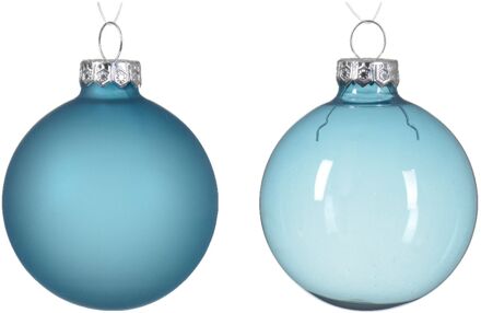 Decoris Kerstbal glas d6 cm suiker blauw 6st kerst