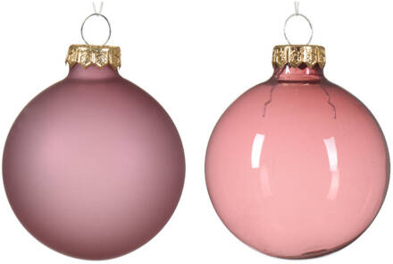 Decoris Kerstbal glas d6 cm velours roze 6st kerst