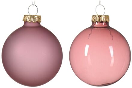 Decoris Kerstbal glas d6 cm velours roze 6st kerst