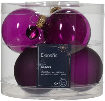 Decoris Kerstbal glas d6 cm violet 6st kerst Paars