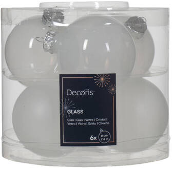 Decoris Kerstbal glas d6 cm winterwit 6st kerst