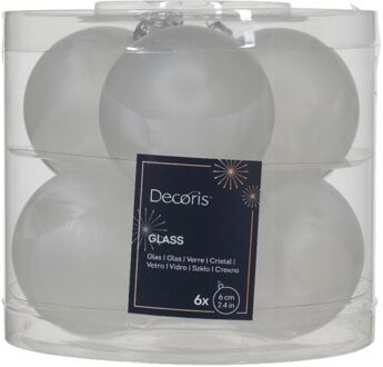 Decoris Kerstbal glas d6 cm wit ijslak 6st kerst