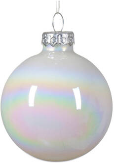 Decoris Kerstbal glas d6 cm wit/iris 6st kerst