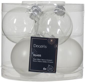 Decoris Kerstbal glas d6 cm zilver 6st kerst Wit