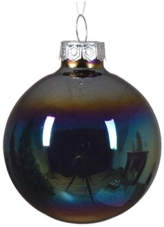 Decoris Kerstbal glas d6 cm zwart iris 6st kerst