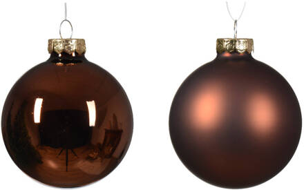 Decoris Kerstbal glas d7 cm espresso ass 8st kerst Bruin