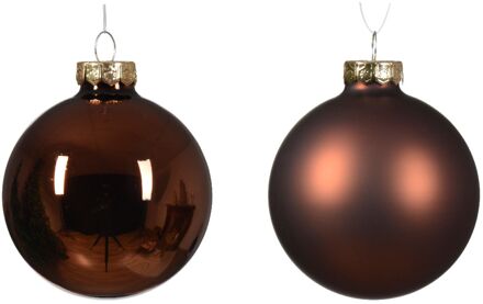 Decoris Kerstbal glas d7 cm espresso ass 8st kerst Bruin