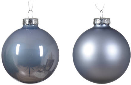 Decoris Kerstbal glas d7 cm mblw ass 8st kerst Blauw