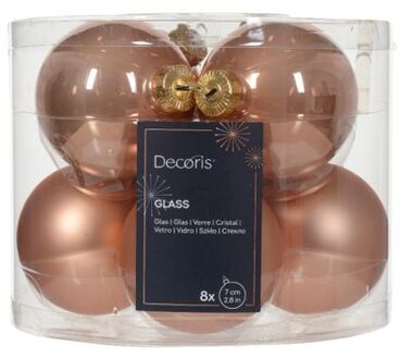 Decoris Kerstbal glas d7 cm rose ass 8st kerst Roze