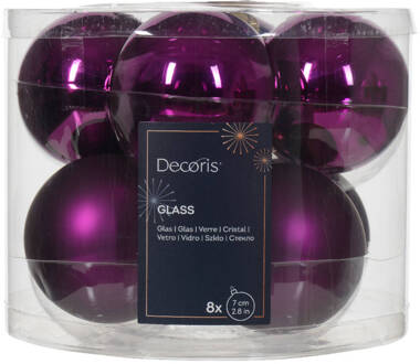 Decoris Kerstbal glas d7 cm violet ass 8st kerst Paars