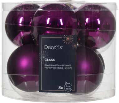 Decoris Kerstbal glas d7 cm violet ass 8st kerst Paars