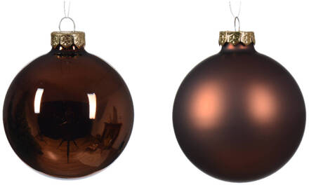 Decoris Kerstbal glas d8 cm espresso ass 6st kerst Bruin