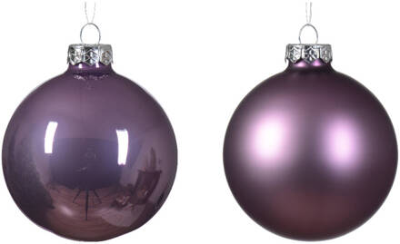 Decoris Kerstbal glas d8 cm klila ass 6st kerst Paars