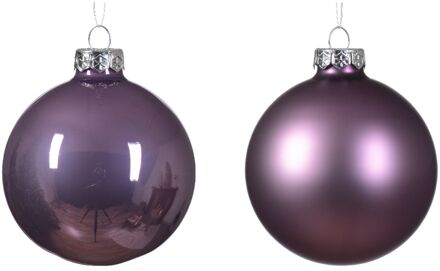 Decoris Kerstbal glas d8 cm klila ass 6st kerst Paars