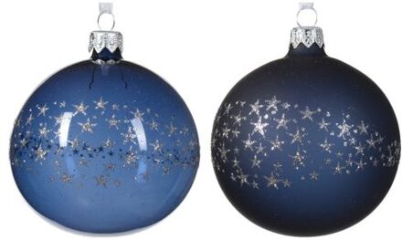 Decoris Kerstbal glas d8 cm nachtblw a2 kerst Blauw