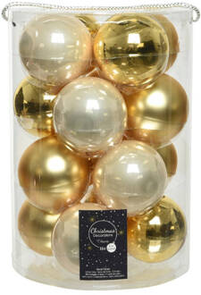 Decoris Kerstbal glas d8 cm parel/goud 16st kerst Geel