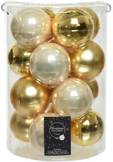 Decoris Kerstbal glas d8 cm parel/goud 16st kerst Geel