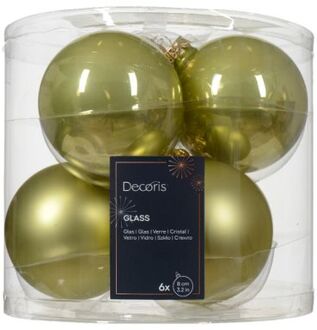 Decoris Kerstbal glas d8 cm pistache ass 6st kerst Groen