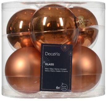 Decoris Kerstbal glas d8 cm rood kpr ass 6st kerst