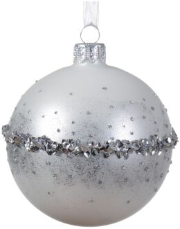 Decoris Kerstbal glas d8 cm winterwit III kerst