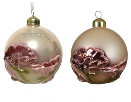 Decoris Kerstbal glas d8cm bloem a2