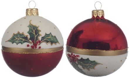 Decoris Kerstbal glas hulst d8 cm k.rood a2