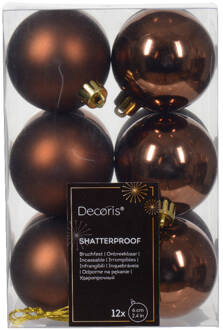 Decoris Kerstbal kunststof d6 cm esprss 12st kerst Bruin