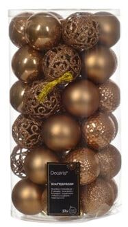 Decoris Kerstbal kunststof d6 cm gmbr 37st kerst Bruin