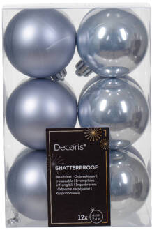 Decoris Kerstbal kunststof d6 cm mblw 12st kerst Blauw