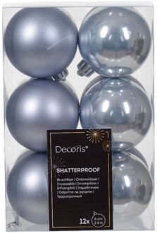 Decoris Kerstbal kunststof d6 cm mblw 12st kerst Blauw