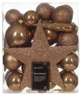 Decoris Kerstbal kunststof d8 cm gmbr 33st kerst Bruin