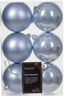 Decoris Kerstbal kunststof d8 cm mblw 6st kerst Blauw