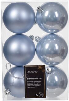 Decoris Kerstbal kunststof d8 cm mblw 6st kerst Blauw