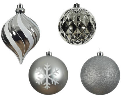 Decoris Kerstbal kunststof d8 cm zilver 6st kerst Grijs