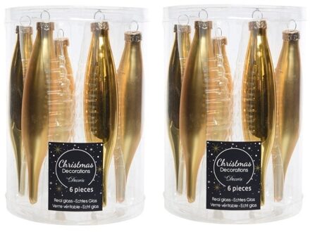 Decoris kerstbal pegels - 12x - goud - D15 cm - glas - kersthangers - ijspegels