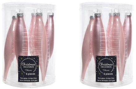 Decoris kerstbal pegels - 12x - lichtroze - D15 cm - glas - kersthangers - ijspegels
