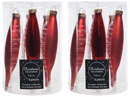 Decoris kerstbal pegels - 12x - rood - D15 cm - glas - kersthangers - ijspegels
