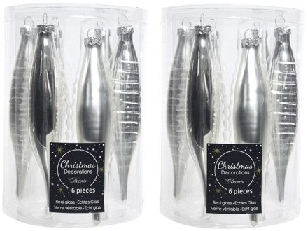 Decoris kerstbal pegels - 12x - zilver - D15 cm - glas - kersthangers - ijspegels