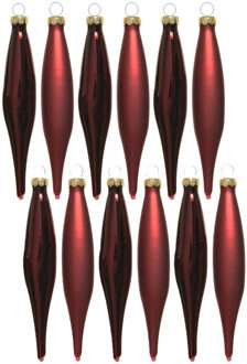 Decoris kerstbal pegels - 18x - donkerrood - D15 cm - glas - kersthangers - ijspegels