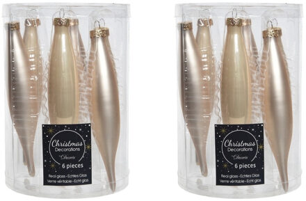 Decoris kerstbal pegels - 18x - parel champagne - D15 cm - glas - kersthangers - ijspegels