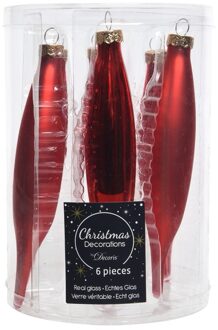 Decoris kerstbal pegels - 18x - rood - D15 cm - glas - kersthangers - ijspegels