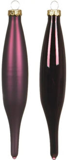 Decoris kerstbal pegels - 6x - aubergine paars - D15 cm - glas - kersthangers - ijspegels